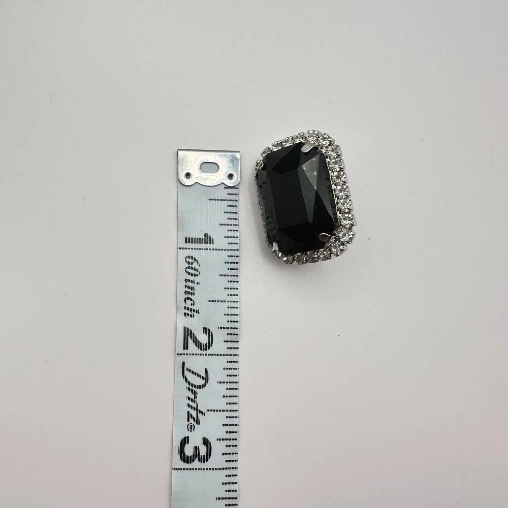 Vintage 90s Silver Tone Black Onyx Clear Rhinestone Stud Earrings Jewelry